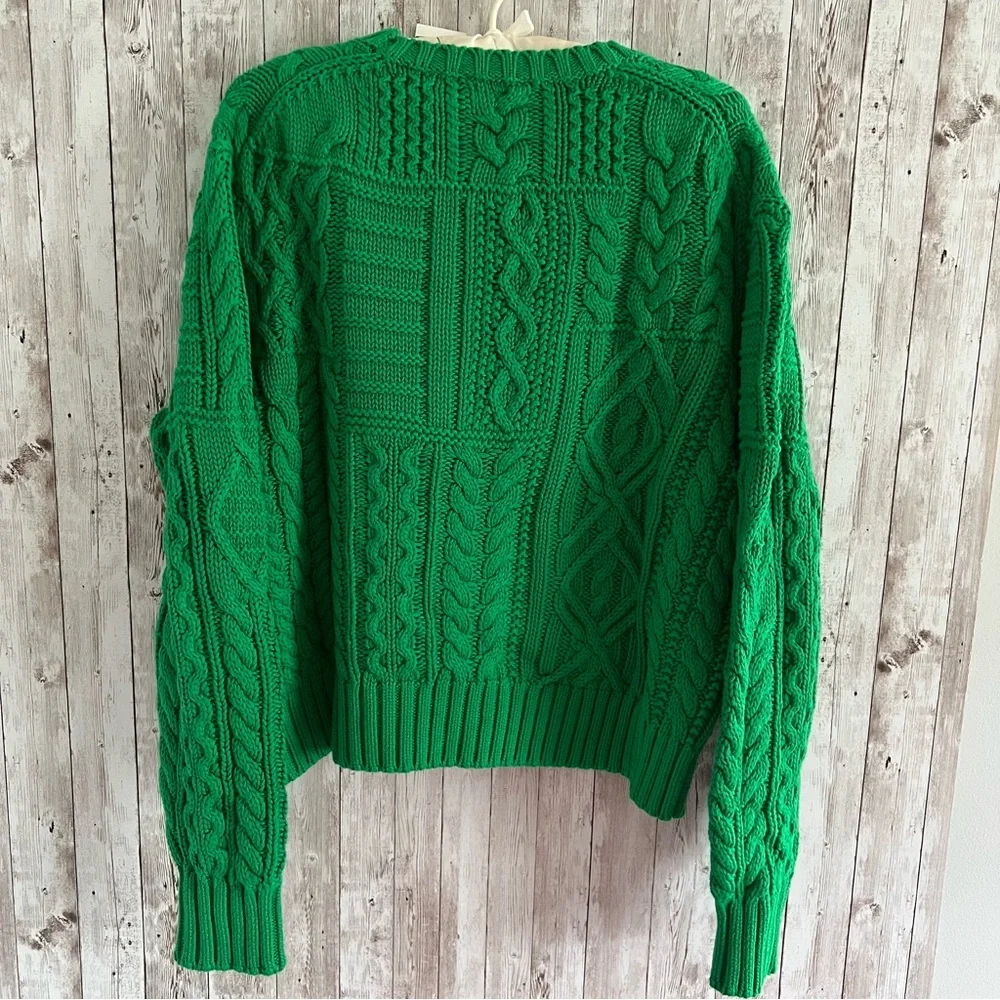 Ralph Lauren Green Cable Knit Patriotic Flag Sweater Preppy New Medium - Picture 2 of 4